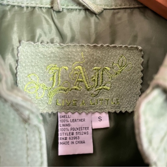 Live a Little Green Genuine Leather Button Front Jacket Small Boho Art Teacher - Picture 2 of 7